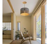 Vintage Rattan Lampshade, Boho Hanging Lampshades, for Ceiling, Floor and Table Lamps (Black-Gold, Φ30 x 18 cm)