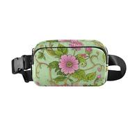 Vintage Rattan Leaf Print Flower Fashionable Fanny Pack Waist Bag for Women Men Teens Multipurpose Crossbody Passport Bag with Adjustable Strap for Travel Running Hiking