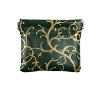 Vintage Rattan Leaf Print Gold Black Women's Leather Coin Change Purse Fancy Cash Coin Purse for Lady, Vintage rattan leaf print gold black, One Size, Print Art