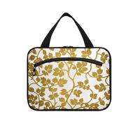 Vintage Rattan Leaf Print Gold Hanging Bags for Traveling Women with Hook, Designer Washable kit Bag for Men for Travel Must Haves Work maleta para maquillaje L