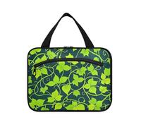 Vintage Rattan Leaf Print Green Hanging Item Travel Bag with Hook, Designer Collapsible Toiletry Bag for Women Travel Camping maleta para maquillaje L