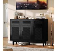 Vintage Rattan Sideboard 108cm Wide Black Kitchen Cabinet with 3 Doors & 3 Drawers Bathroom Storage Living Room nizer Durable Wood-PVC Rattan Weave.