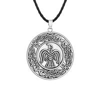 Vintage Raven Banner Pendant Viking Raven Necklace for Men Antique Silver Charm Black Leather Chain Male Amulet Jewelry