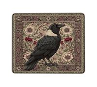 Vintage Raven Floral Desk Mouse Pad, Dark Black Bird Patterned Mousepad, Rubber Non-Slip Washable Gaming Mouse Pad for Home and Office Computer, Laptop Square 8x10 Inch