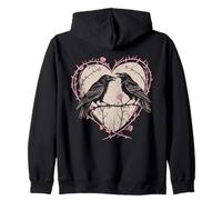 Vintage Raven Gothic Heart Thorns Roses Dark Romance Zip Hoodie