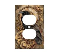 Vintage Raven Light Switch Cover Plates/Outlet Covers, Dark Black Bird with Floral Accents, Thermoplastic Wall Plates, Standard Size Single Duplex Outlet