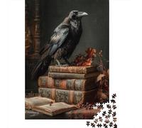 Vintage Raven on Books Still Life Jigsaw Puzzles Puzzles for Adults Kids. 1000 Pieces Whimsical Challenge Toy Educational Games Home Decoration for Educational Games Gifts 52x38cm/1000pcs