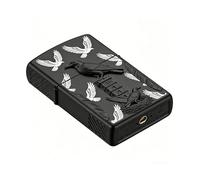 Vintage Raven Tower Carved Kerosene Lighter Flip Top Open Flame Reusable Wheel Grinding Lighter for Outdoor Camping (C)