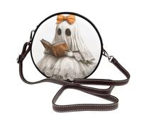 Vintage Reading Ghost Orange Coquette Bow Women Round Crossbody Bags Leather Sling Bag Purse