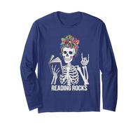 Vintage Reading Rocks Skeleton Elementary Teacher Read Long Sleeve T-Shirt