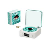 Vintage Record Player Bluetooth Speaker with Water Ripple Night Light & Time Display - Portable Wireless Sound for Bedroom Office Party White