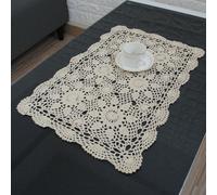 Vintage Rectangle Cotton Crochet Lace Table Cloth Cotton Vintage Rectangle Suitable for Home Such as Home Dining Table Cafe Shop Furniture (Beige)