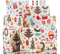 Vintage Recycled Kraft Gift Wrap - Neutral White Sheets for Women, Men, Girls & Boys - Christmas & Xmas Wrapping Paper - Red, Green, Retro & Natural