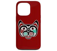 Vintage Red Black Haida Native Culture Kitty Cat Case for iPhone 13 Pro