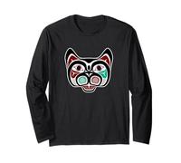 Vintage Red Black Haida Native Culture Kitty Cat Long Sleeve T-Shirt