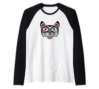 Vintage Red Black Haida Native Culture Kitty Cat Raglan Baseball Tee