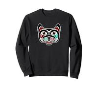 Vintage Red Black Haida Native Culture Kitty Cat Sweatshirt
