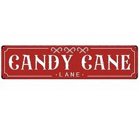 Vintage Red Candy Cane Lane Christmas Street Sign Rustic Aluminium Metal Tin Sign 6x16 Inch Home Poster Bar Pub Decor