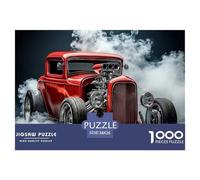 Vintage Red Car Automotive Smoke 1000 Piece Jigsaw Puzzle Jigsaw Puzzle for Adults Focus Relaxation 38x26cm/1000pcs