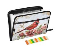 Vintage Red Cardinal Roses Expanding File Folder A4,13 Pockets File Organiser, Paperwork A4 Plastic Wallet Document Storage Expander for School,Office and Home