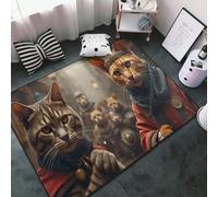 Vintage Red Cat Parade Print Area Rugs for Living Room Bedroom, Washable Soft 3x5 Throw Rugs Non Slip Carpet for Bedroom Decor Aesthetic 60x39 inches