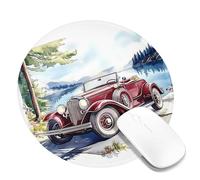 Vintage Red Classic Gaming Mouse Pad, Retro Watercolor Pattern with Stitched Edges, Non-Slip Rubber, Washable, for Home and Office, Laptop, Round, 8x8 inches