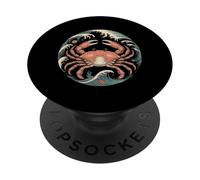 Vintage Red Crab With Ocean Waves Circle PopSockets Adhesive PopGrip