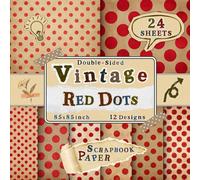 Vintage Red Dots Scrapbook Paper: 24 Double-Sided Sheets with 12 Bold & Retro Patterned Designs for Wrapping, Scrapbooking, Collage, Mixed Media & Origami