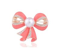 Vintage Red Enamel Ribbon Bow Brooches Pins Women Rhinestone Bowknot Jewelry Accessory, Zinc, no gemstone