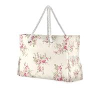 Vintage Red Floral Large Capacity Totes for Work with Side Pocketes Bag for Work Good for Travel Pool Swim Beach Vacation Necessities