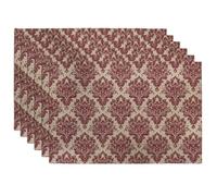 Vintage Red Floral Placemats, Burgundy Classic Design Table Mats for Dining, Non-Slip Washable Indoor Outdoor Party Decorative Placemat Set of 6