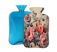 Vintage Red Flower Butterfly Hot Water Bottle with Cover, 2L Large Capacity Hot Water Bag for Hot Cold Compress, Hand Feet Warmer, Neck Shoulder Pain Relief
