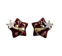 Vintage red glazed star zircon earrings - elegant and exquisite personalized earrings for women, suitable for gifting to family and friends