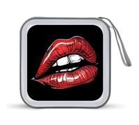Vintage Red Lips Print CD Case Portable DVD Storage Small CD Holder Organizer for Home Travel