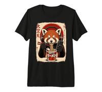Vintage Red Panda Eating Ramen Japanese Noodles Anime Art Premium T-Shirt