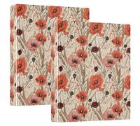 Vintage Red Poppies 3 D-Ring Binder A4 2 Pack with 200 Sheet for Kids School Supplies Women Men Office