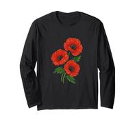 Vintage Red Poppy Botanical Retro Floral Design for Nature Long Sleeve T-Shirt