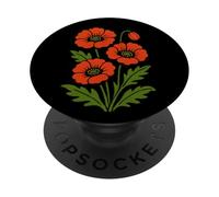 Vintage Red Poppy Botanical Retro Floral Design for Nature PopSockets Adhesive PopGrip