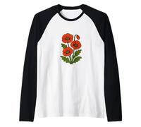 Vintage Red Poppy Botanical Retro Floral Design for Nature Raglan Baseball Tee