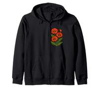 Vintage Red Poppy Botanical Retro Floral Design for Nature Zip Hoodie