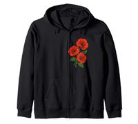Vintage Red Poppy Botanical Retro Floral Design for Nature Zip Hoodie