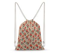 Vintage Red Rose Cottagecore Small Flowers Drawstring Backpack Canvas String Bag Lightweight Sports Gym Bag for Men Women