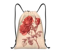 Vintage Red Rose Line Art Print Cinch Sack Pack String Backpack Unisex Lightweight Drawstring Bag For Travel Men Hiking 36X42Cm