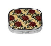 Vintage Red Rose Print Pill Box, Compact Pill Organizer with Full-Print Design for Travel and Daily Use