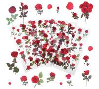 Vintage Red Rose Stickers, 24pcs RoseTransparent Flower Stickers, Vinyl Waterproof Stickers Flower Themed Decals for Scrapbook Supplies Card Making Journaling Water Bottles DIY Crafts Decoration