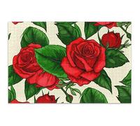 Vintage Red Roses Green Floral Beige Jigsaw Puzzles for Adults 500 Pieces Animal Art Print Custom Unique Jigsaw Puzzle Fun Silly, 20.5x14.9 Inch