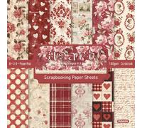 Vintage Red Scrapbooking Paper Pad - 24 Sheets 6in Flowers Aesthetic Patterned Decorative for Decoupage Journals Wrapping Folded Supplies Gift Anniversary Cards DIY Crafts Photo Album Origami