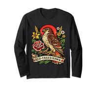Vintage Red Tailed Hawk Tattoo Style Birdwatching Design Long Sleeve T-Shirt