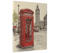 Vintage Red Telephone Booth Canvas Wall Art, Retro London Phone Box Print, Classic Home Aesthetic Decor for Living Room, Bedroom, Office, Wrapped Canvas 12x16 Inch
