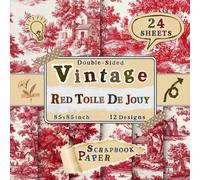Vintage Red Toile De Jouy Scrapbook Paper: 24 Double-Sided Sheets with 12 Decorative Designs for Origami, Collage, Mixed Media, Card Making & Scrapbooking